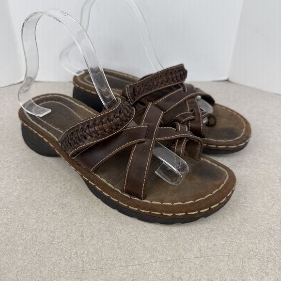 Women’s Vintage Predictions Y2K Brown Leather Sandals Strappy Size 9W - Picture 1 of 10